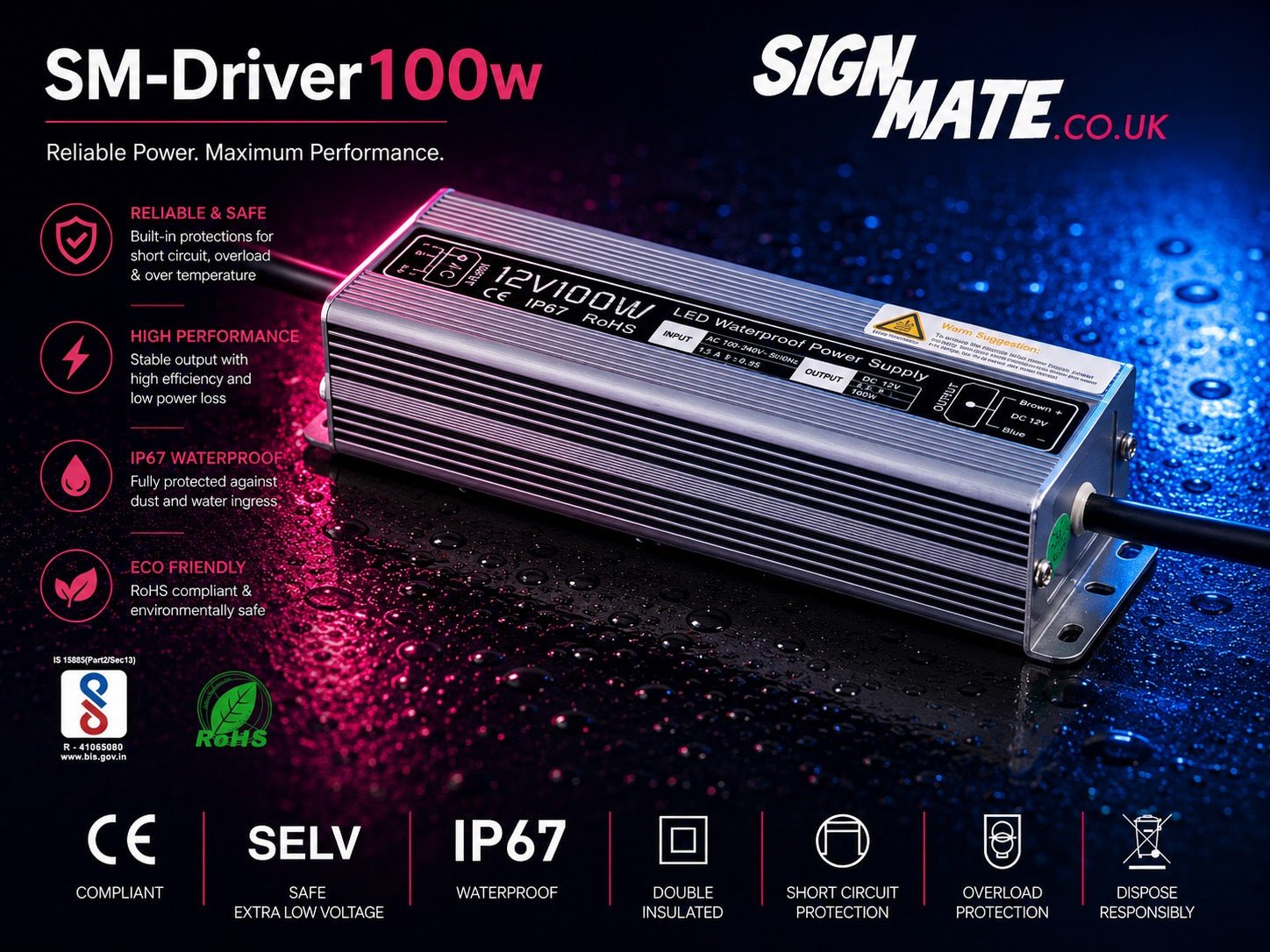 100W Waterproof LED Driver - 12V - SignMate Limited